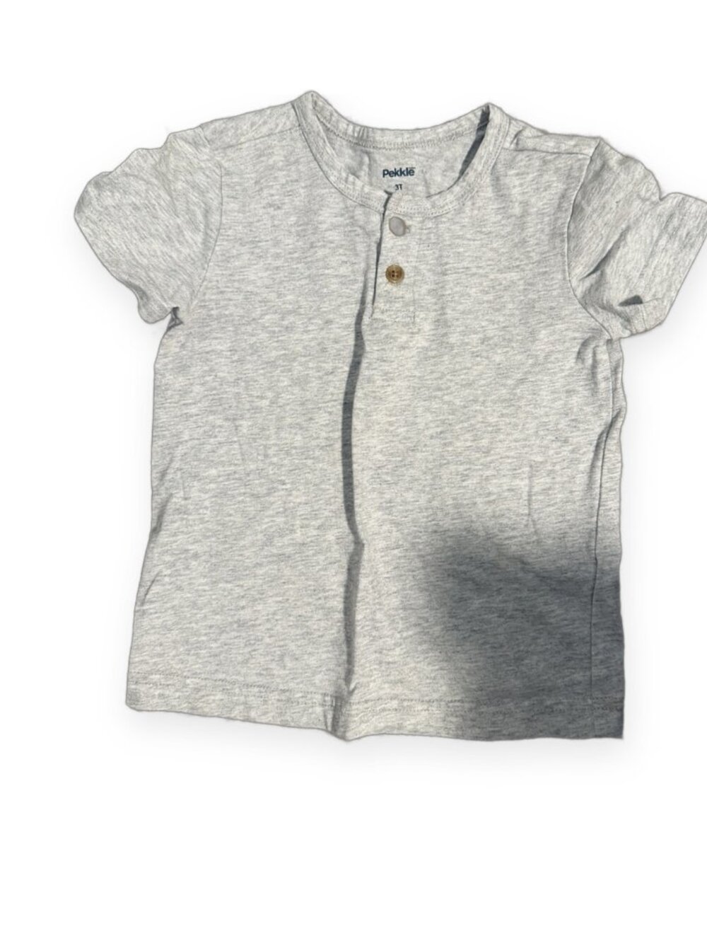 Pekkle Boys Henley T-Shirt | Light Gray Heather | Size 3T | 2 Button